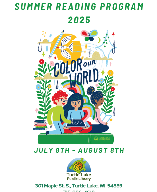 Color Our World Summer Reading Program 2025 at the Turtle Lake Public Library Logo