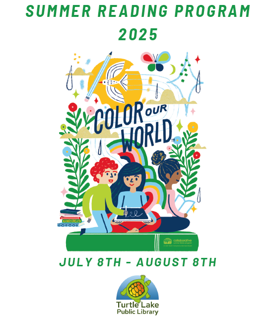 Color Our World Summer Reading Program 2025 at the Turtle Lake Public Library Logo